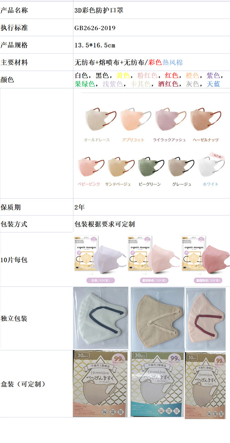一次性立体独立3D黑色口罩
