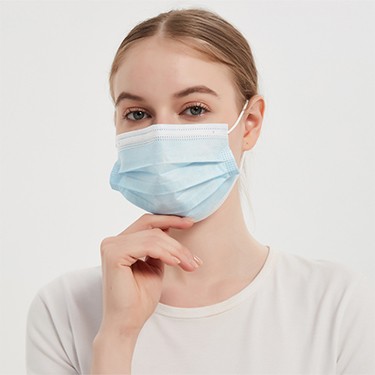 一次性三层无纺布防护蓝色平面口罩